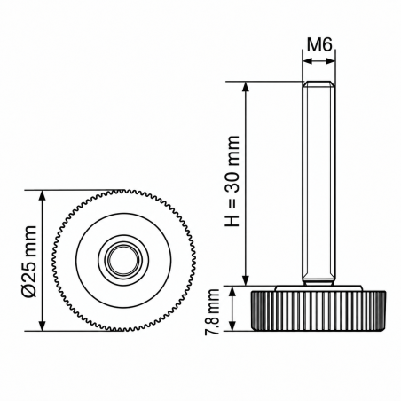 Rändel-Stellfuß Ø25 M6x30 - FI25 Stellfuß für Möbel EMFA GmbH