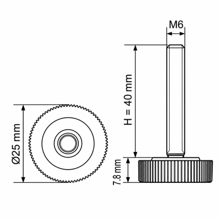 Rändel-Stellfuß Ø25 M6x40 - FI25 Stellfuß für Möbel EMFA GmbH