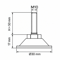 Metall-Justierfuß mit Gelenk M10x50 - FI30 Silber