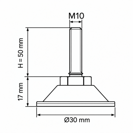 Metall-Justierfuß mit Gelenk M10x50 - FI30 Stellfuß EMFA GmbH