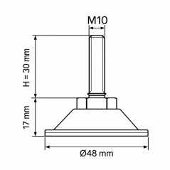 Metall-Justierfuß mit Gelenk M10x30 - FI48 Silber