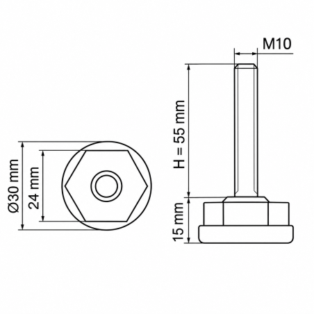 Justierfuß Ø30 mit Sechskant M10x55 Stellfuß für Möbel EMFA GmbH