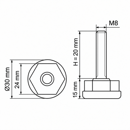 Justierfuß Ø30 mit Sechskant M8x20 Stellfuß für Möbel EMFA GmbH