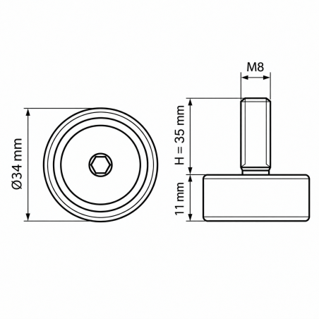 Stellfuß höhenverstellbar Ø34 M8x35 - FI34 Möbelfuß EMFA GmbH