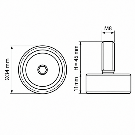 Stellfuß höhenverstellbar Ø34 M8x45 - FI34 Möbelfuß EMFA GmbH