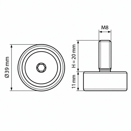Stellfuß höhenverstellbar Ø39 M8x20 - FI39 Möbelfuß EMFA GmbH