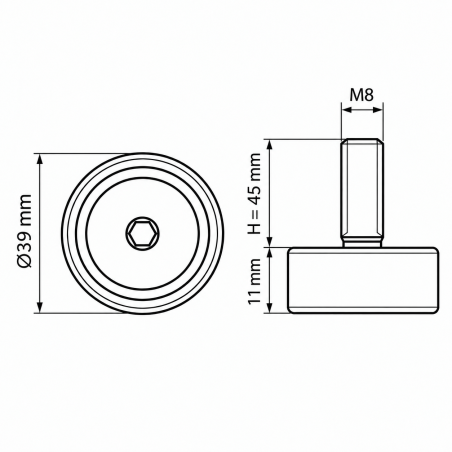 Stellfuß höhenverstellbar Ø39 M8x45 - FI39 Möbelfuß EMFA GmbH