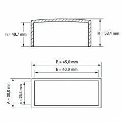 Rechteckige Außenkappe flach 40,9x25,4 mm Schwarz
