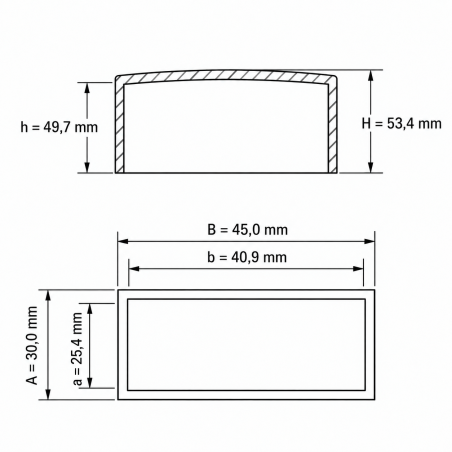 Rechteckige Außenkappe flach 40,9x25,4 mm Endkappe EMFA GmbH