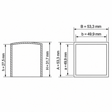 Quadratische Außenkappe flach 49,9x49,9 mm Schwarz Quadratische Außenkappe flach 49,9x49,9 mm Endkappe EMFA GmbH