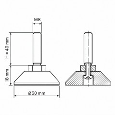 Justierfuß mit Gelenk M8x40 - FI50 Schwarz
