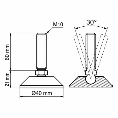 Gelenkstellfuß Ø40 M10x60 - FI40 Schwarz Gelenkstellfuß Ø40 M10x60 - FI40 Nivellierfuß EMFA GmbH