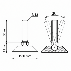 Gelenkstellfuß Ø50 M12x80 - FI50 Schwarz