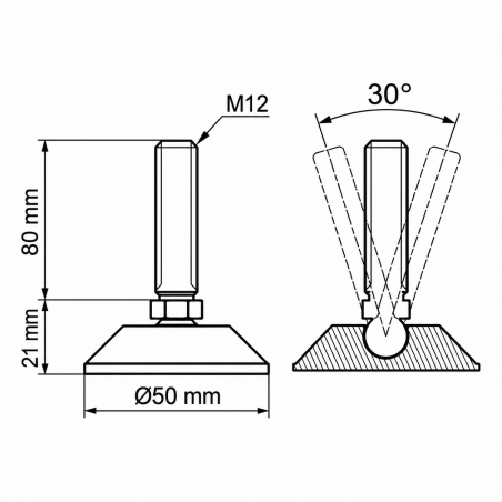 Gelenkstellfuß Ø50 M12x80 - FI50 Schwarz Gelenkstellfuß Ø50 M12x80 - FI50 Nivellierfuß EMFA GmbH
