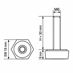 Sechskant-Stellfuß SW19 M6x30 - SW19 Schwarz