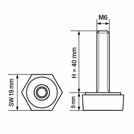 Sechskant-Stellfuß SW19 M6x40 - SW19 Nivellierfuß EMFA GmbH