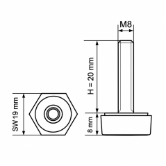 Sechskant-Stellfuß SW19 M8x20 - SW19 Schwarz