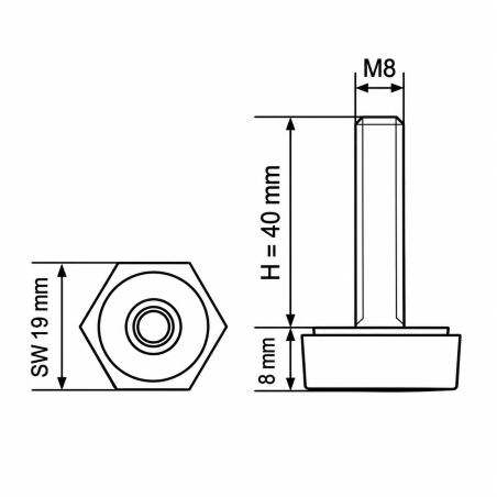 Sechskant-Stellfuß SW19 M8x40 - SW19 Nivellierfuß EMFA GmbH