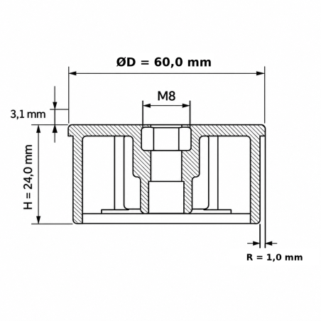 Einschlagstopfen mit Mutter für Rundrohr 60 mm M8 Gewindeeinsatz EMFA GmbH